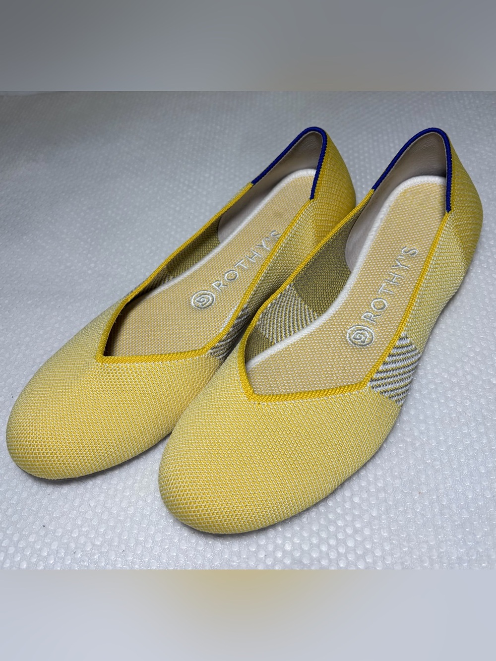 Rothy's Yellow Knit Ballet Flats with Navy Trim